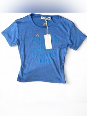 New with tags: The Laundry Room Blue Ribbed Short Sleeve Tee with Subtle Graphic